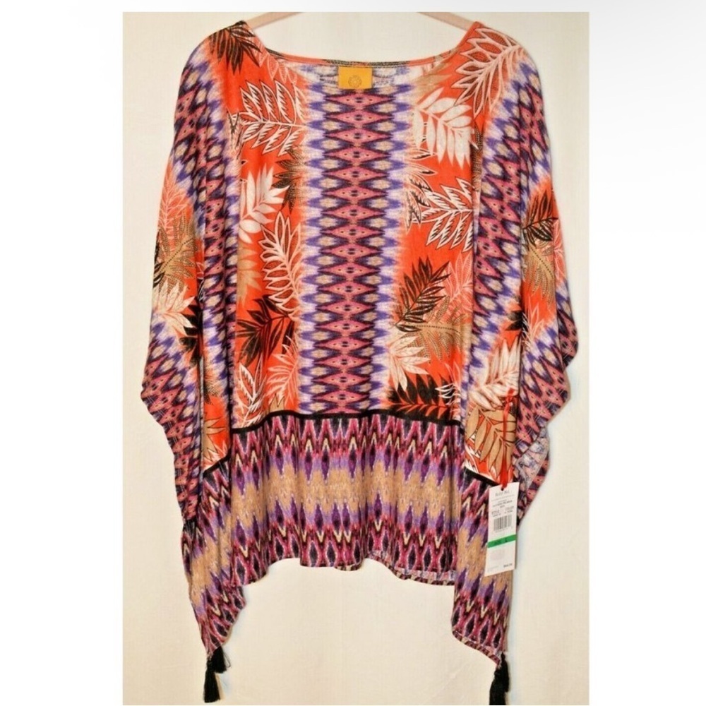 Ruby Rd. Eastern Fern Print Linen Poncho
Fringe Tassels Blouse Boho Size 2X